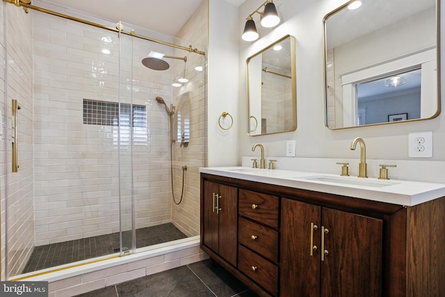 4405 Underwood Rd, Baltimore, MD 21218 - full bath featuring a stall shower, double vanity, and tile patterned floors