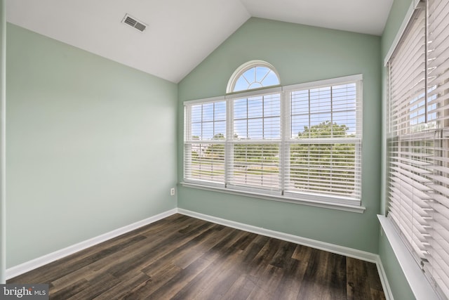 44138 Allderwood Ter, Ashburn, VA 20147 - spare room featuring lofted ceiling, dark wood finished floors, and baseboards