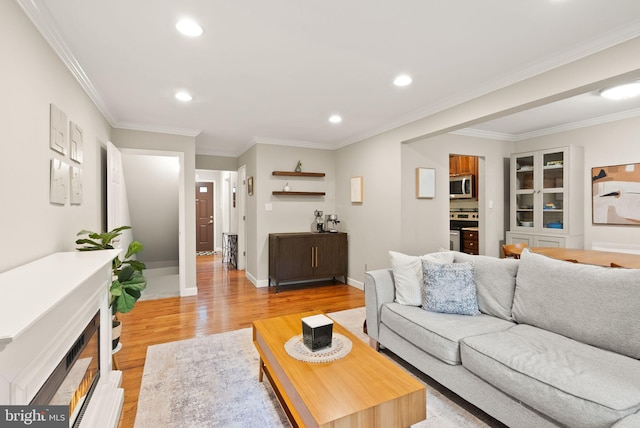 2455 Alsop Ct, Reston, VA 20191 - living room with light wood-type flooring, recessed lighting, crown molding, and baseboards