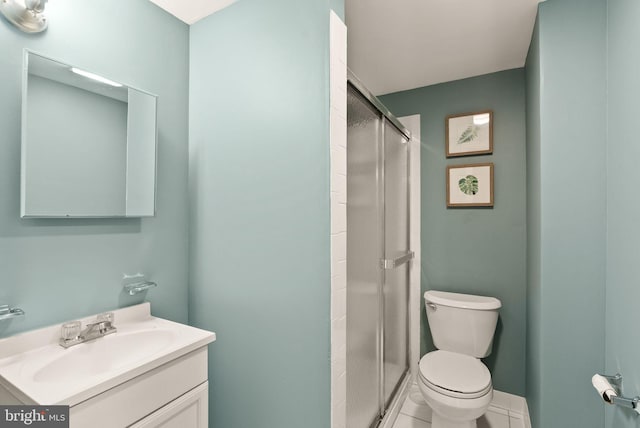 2455 Alsop Ct, Reston, VA 20191 - full bathroom featuring toilet, vanity, a stall shower, and tile patterned flooring