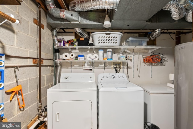 2455 Alsop Ct, Reston, VA 20191 - washroom with washer and dryer, water heater, and concrete block wall