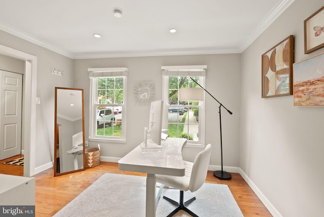 2455 Alsop Ct, Reston, VA 20191 - home office with light wood finished floors, baseboards, ornamental molding, and recessed lighting