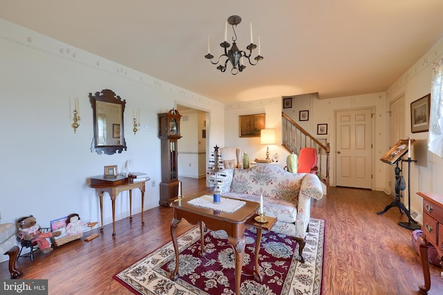 2 Kings Ct, Gordonville, PA 17529 - living area with wood finished floors, a chandelier, and stairway