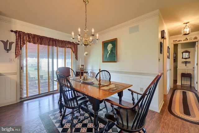 2 Kings Ct, Gordonville, PA 17529 - dining room featuring a chandelier, wood finished floors, ornamental molding, and wainscoting