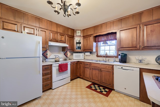2 Kings Ct, Gordonville, PA 17529 - kitchen with white appliances, a sink, under cabinet range hood, light floors, and light countertops