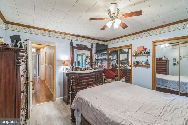 2609 E Monmouth St, Philadelphia, PA 19134 - bedroom with light wood-style flooring, crown molding, and multiple closets