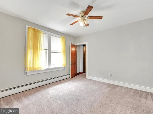 9 S Stanton St, Schuylkill Haven, PA 17972 - empty room featuring a baseboard radiator, light carpet, a ceiling fan, and baseboards