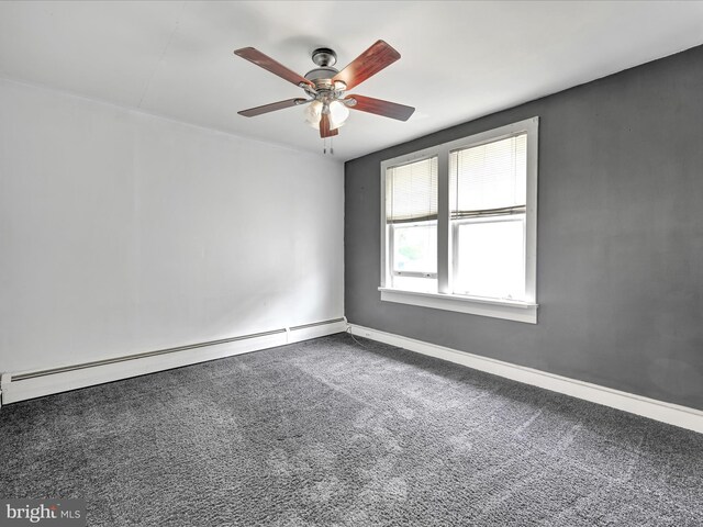 9 S Stanton St, Schuylkill Haven, PA 17972 - carpeted spare room featuring a baseboard radiator, ceiling fan, and baseboards