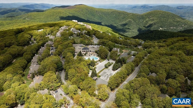 15 Trillium Close, Wintergreen Resort, VA 22967 - aerial overview of property's location featuring a heavily wooded area, a pool, and a mountain backdrop