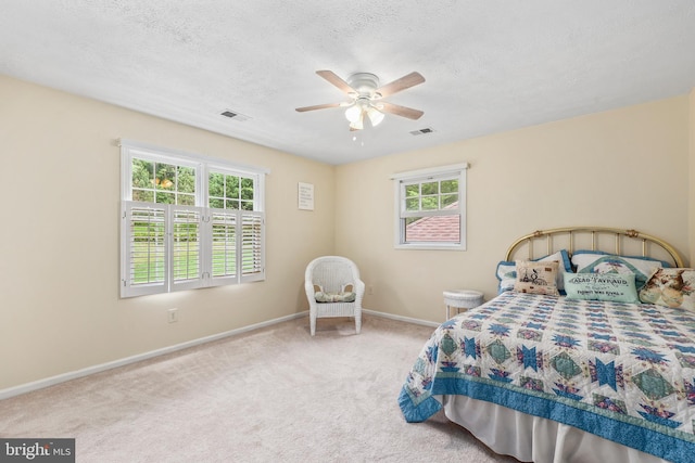 10200 Souza Ln, Manassas, VA 20111 - carpeted bedroom with multiple windows, baseboards, a textured ceiling, and a ceiling fan