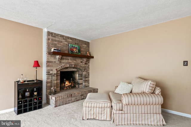 10200 Souza Ln, Manassas, VA 20111 - carpeted living room featuring a textured ceiling, a fireplace, and baseboards