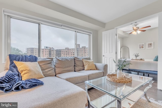 4201 Cathedral Ave NW Unit 918W, Washington, DC 20016 - living room with a ceiling fan and a view of city