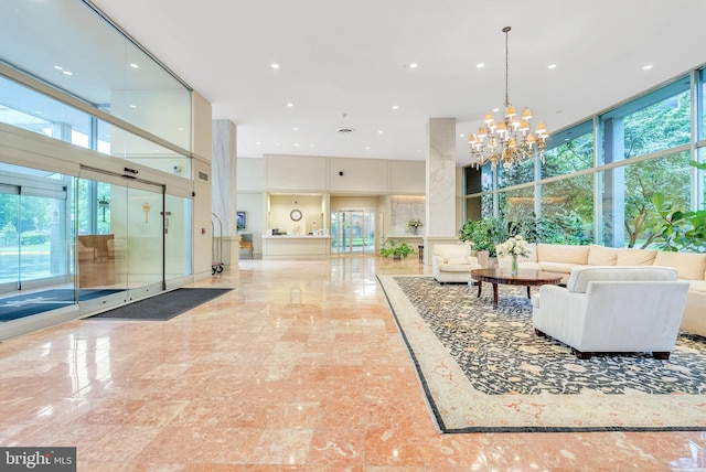 4201 Cathedral Ave NW Unit 918W, Washington, DC 20016 - building lobby with a high ceiling and expansive windows