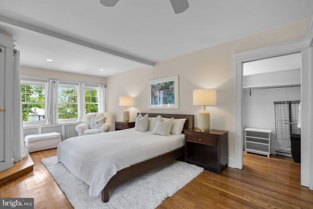 1937 38th St NW, Washington, DC 20007 - bedroom featuring wood finished floors, a walk in closet, recessed lighting, a ceiling fan, and a closet