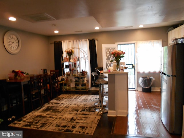3210 Massachusetts Ave, Baltimore, MD 21229 - dining room featuring recessed lighting, dark wood-type flooring, and baseboards