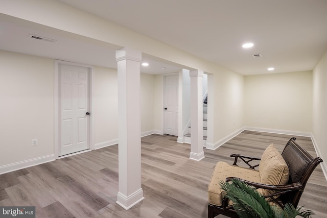2836 Cameron Rd, Falls Church, VA 22042 - finished basement with wood finished floors, recessed lighting, baseboards, and stairway