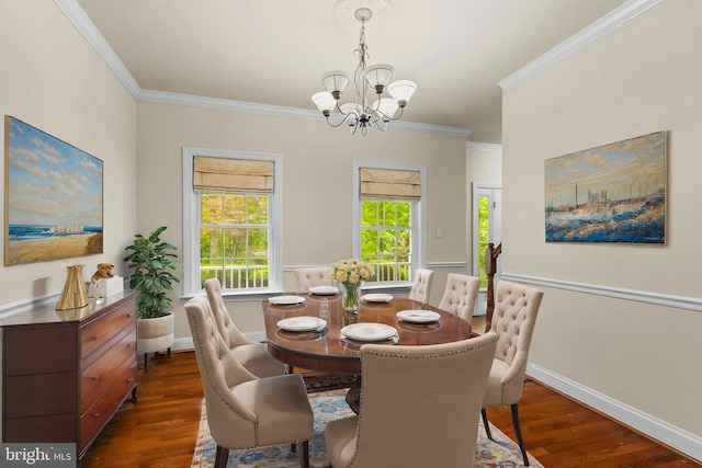 22 Berry Ln, Harpers Ferry, WV 25425 - dining room with a chandelier, dark wood finished floors, crown molding, and baseboards