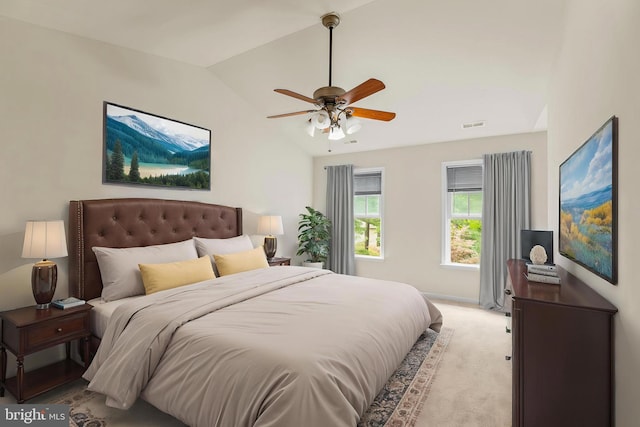 22 Berry Ln, Harpers Ferry, WV 25425 - bedroom featuring vaulted ceiling, light carpet, baseboards, and ceiling fan