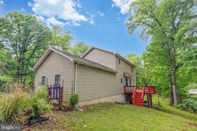 22 Berry Ln, Harpers Ferry, WV 25425 - view of side of property featuring a wooden deck, stairs, and a lawn