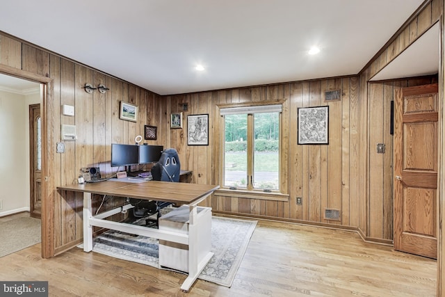 7007 Clifton Rd, Clifton, VA 20124 - office space with baseboards, wood walls, wood finished floors, and ornamental molding