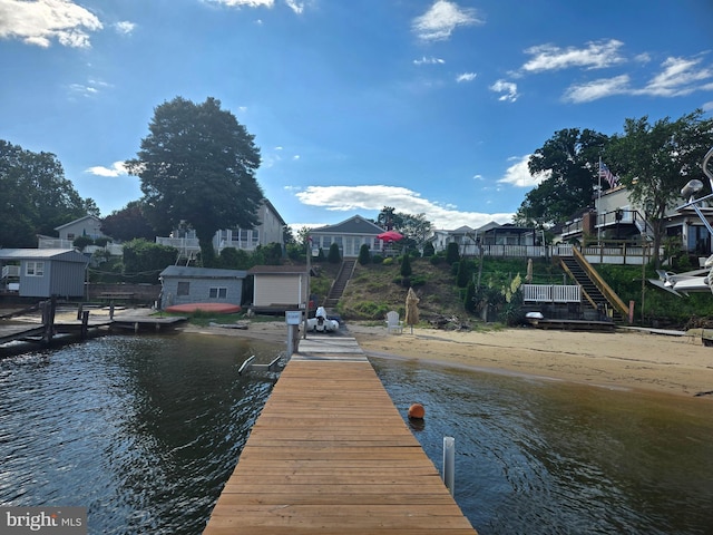 336 Bar Harbor Rd, Pasadena, MD 21122 - dock area with a water view, a residential view, and stairway