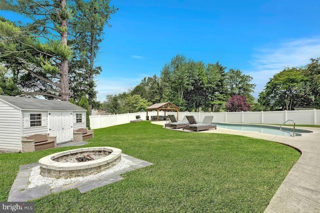 199 Applegate, Hamilton, NJ 08690 - view of yard featuring a fire pit, a gazebo, an outdoor structure, and a patio
