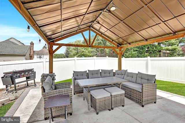 199 Applegate, Hamilton, NJ 08690 - fenced backyard with an outdoor hangout area, a gazebo, and a patio