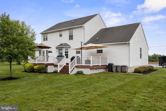 545 Lawrence Corner Rd, Pittsgrove, NJ 08318 - back of house with a wooden deck, a yard, and a shingled roof