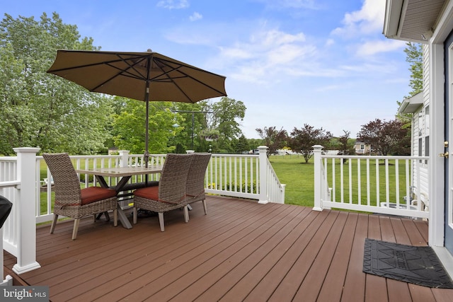 545 Lawrence Corner Rd, Pittsgrove, NJ 08318 - wooden deck with a lawn and outdoor dining space