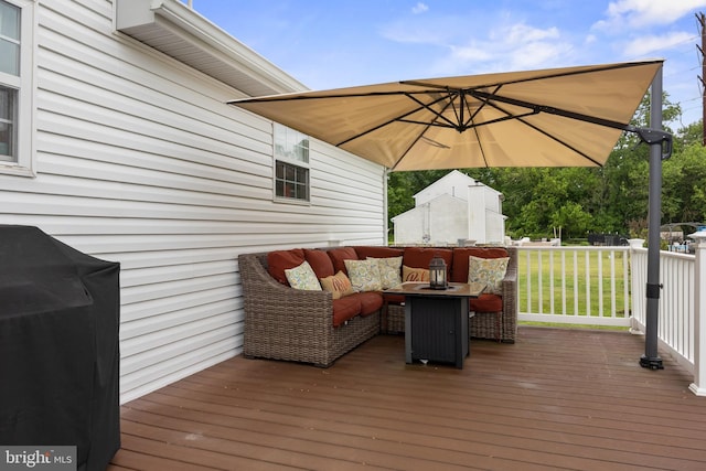 545 Lawrence Corner Rd, Pittsgrove, NJ 08318 - wooden terrace featuring an outdoor hangout area and a yard