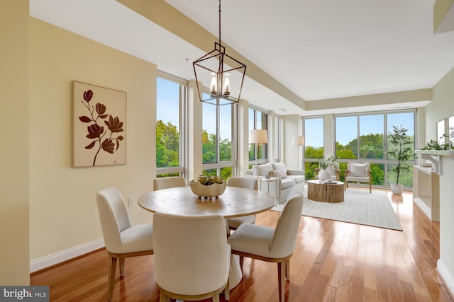 513 W Broad St Unit 602, Falls Church, VA 22046 - dining space featuring light wood finished floors, a chandelier, and baseboards