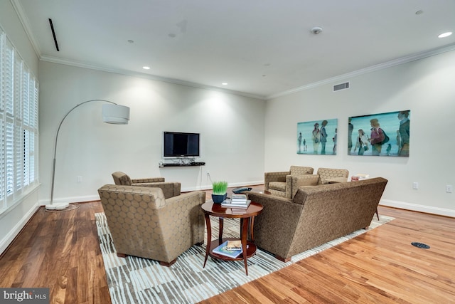 513 W Broad St Unit 602, Falls Church, VA 22046 - living area with wood finished floors, ornamental molding, baseboards, and recessed lighting