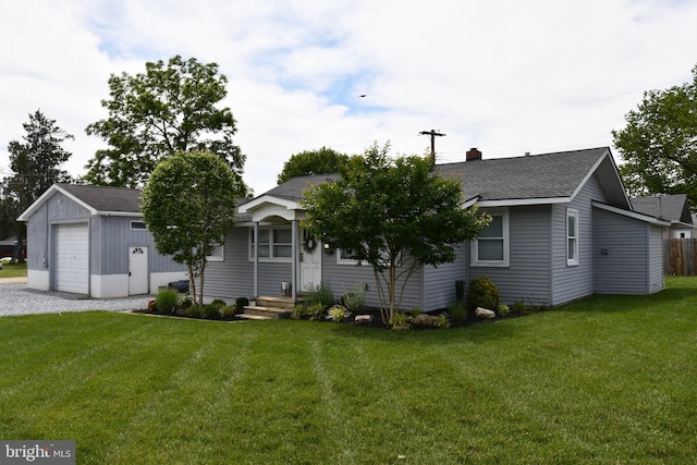 69 Walker Ave, Carneys Point, NJ 08069 - view of front facade with a shingled roof, a front yard, a chimney, and a detached garage