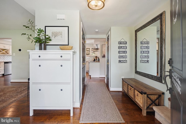 9977 Mallow Ct, Manassas, VA 20110 - corridor featuring dark wood finished floors and baseboards