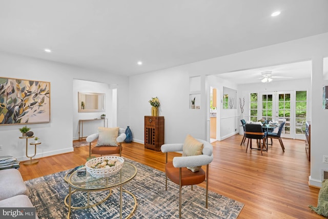 8008 Park Crest Dr, Silver Spring, MD 20910 - living room featuring light wood-type flooring, ceiling fan, and recessed lighting