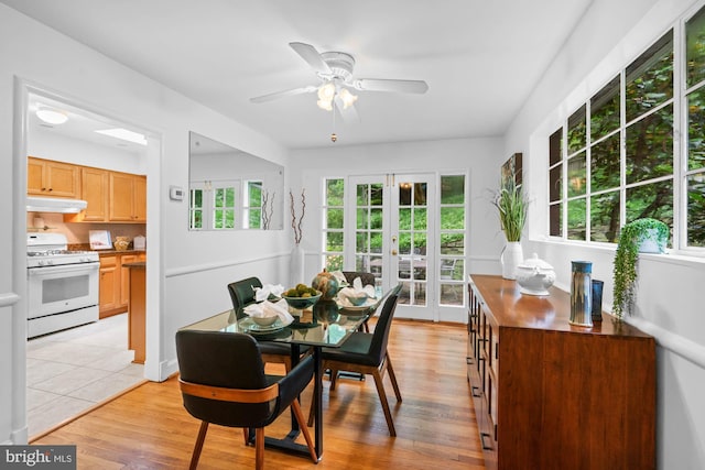 8008 Park Crest Dr, Silver Spring, MD 20910 - dining area featuring french doors, a ceiling fan, and light wood-style flooring