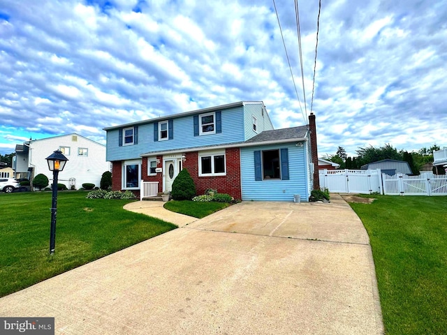 1202 Noreen Dr, Burlington, NJ 08016 - view of front of home with a gate, brick siding, a chimney, and driveway