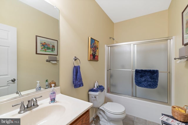 5353 Walkerwood Ct, Manchester, MD 21102 - bathroom featuring vanity, toilet, tile patterned floors, and bath / shower combo with glass door