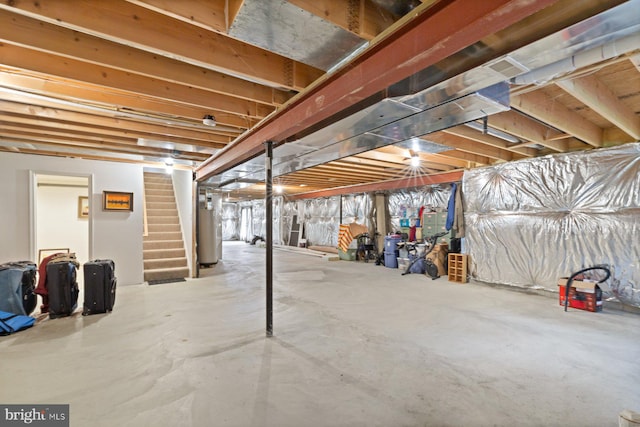 5353 Walkerwood Ct, Manchester, MD 21102 - unfinished below grade area with gas water heater and stairway