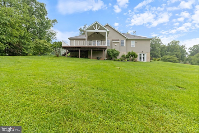 5353 Walkerwood Ct, Manchester, MD 21102 - rear view of property featuring french doors, a wooden deck, and a yard