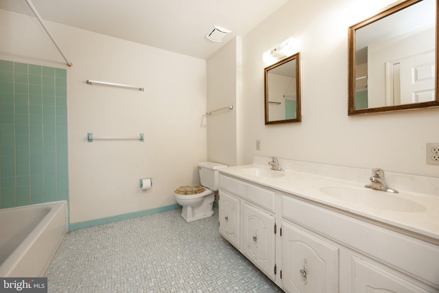 2256 Georgetown Dr, Malvern, PA 19355 - bathroom with double vanity, toilet, tile patterned floors, shower / bathtub combination, and baseboards
