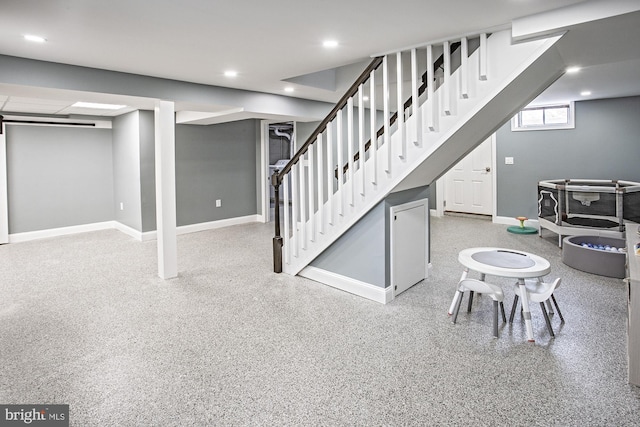 5000 Ogletown Stanton Rd, Newark, DE 19713 - below grade area featuring stairway, baseboards, and recessed lighting