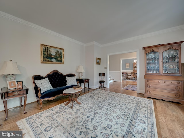 4387 Stepney Dr, Gainesville, VA 20155 - living area featuring crown molding, stairs, light wood-type flooring, and baseboards