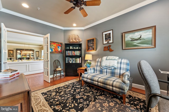 70 Battery Point Dr, Fredericksburg, VA 22406 - office area with wood finished floors, a ceiling fan, crown molding, recessed lighting, and baseboards