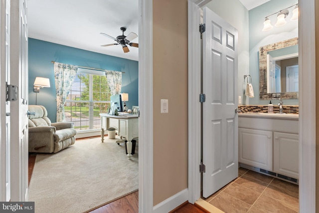 70 Battery Point Dr, Fredericksburg, VA 22406 - bathroom with vanity and a ceiling fan