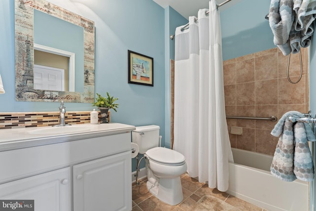 70 Battery Point Dr, Fredericksburg, VA 22406 - bathroom with vanity, toilet, shower / bath combo with shower curtain, and tasteful backsplash