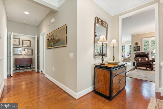 70 Battery Point Dr, Fredericksburg, VA 22406 - hallway with wood finished floors, baseboards, and ornamental molding
