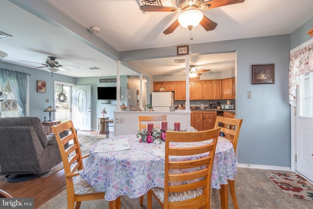 64 Sepulga Dr, Browns Mills, NJ 08015 - dining space featuring a ceiling fan, light wood-type flooring, and baseboards