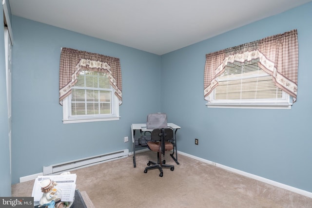 64 Sepulga Dr, Browns Mills, NJ 08015 - carpeted home office featuring a baseboard radiator and baseboards