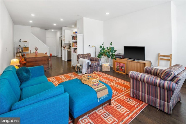 261 Aaron Truehart, Titusville, NJ 08560 - living area featuring wood finished floors, stairway, and recessed lighting